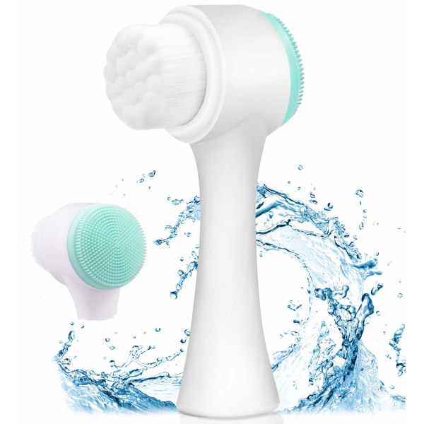 2-in-1 kasvojen puhdistusharja, silikoninen manuaalinen puhdistusharja, syväpuhdistava ihokeratiinipuhdistusjärjestelmä, erittäin pehmeät hierontahuokoset (sininen)