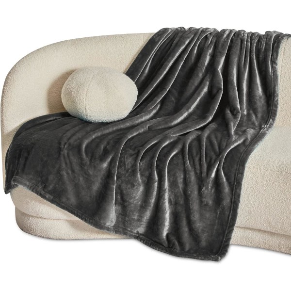 Fleece-peitto, sohvanheitto - Monikäyttöinen peitto, pörröinen, pehmeä heitto, tummanharmaa, 130x151cm Dark Grey