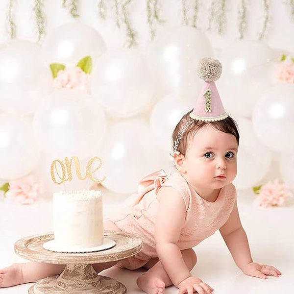 Första födelsedagshatt för bebis - 1-års kalasdekoration för babyshower, 1-års outfit för flicka och pojke, rosa födelsedagshatt