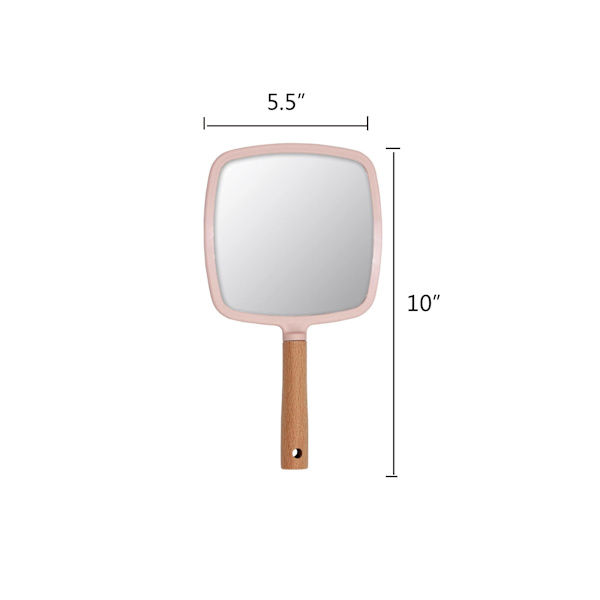 Sminkhandspegel, liten handhållen spegel i trä, bärbar resespegel för män och kvinnor (rosa fyrkant) square