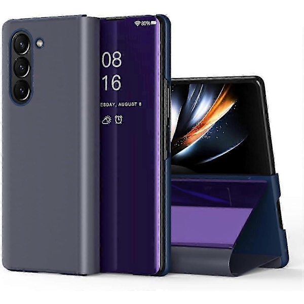 För Samsung Galaxy Z Fold 6 Skal, Lyxigt Spegelvy Klar Glitter Läder Flipfodral med Ställ