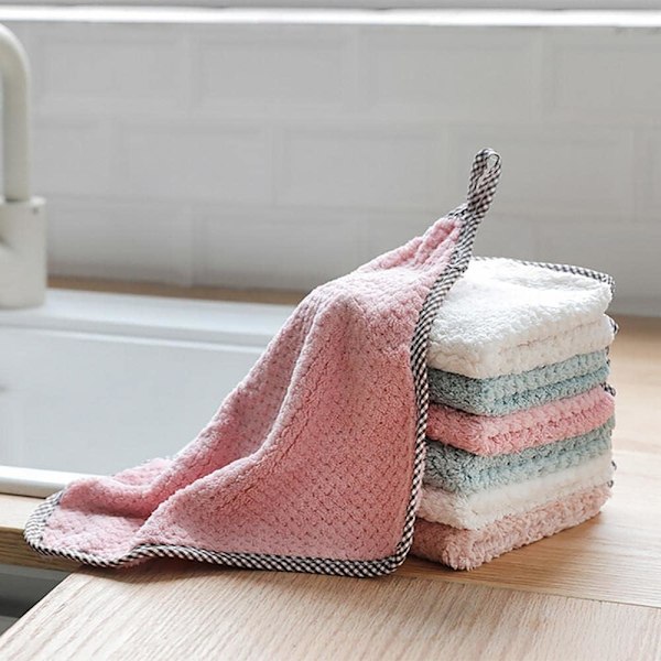Ripustettava koralli fleece käsipyyhe keittiön puhdistuspyyhe neliömäinen astiapyyhe super imukykyinen pyyhe-Vihreä