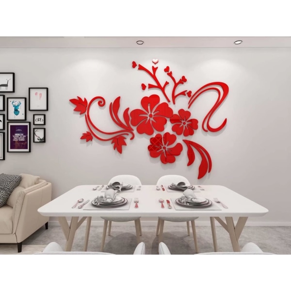 3D-seinätarra kukkia peili seinätarra kukkia tarra modernia taidetta seinäkoriste tarra olohuoneeseen eteiseen makuuhuone kodin sohvaseinä red