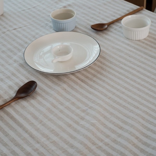Dug rektangulært linned look striber kvast dug kan vaskes til indendørs udendørs have spisestue fest og fester