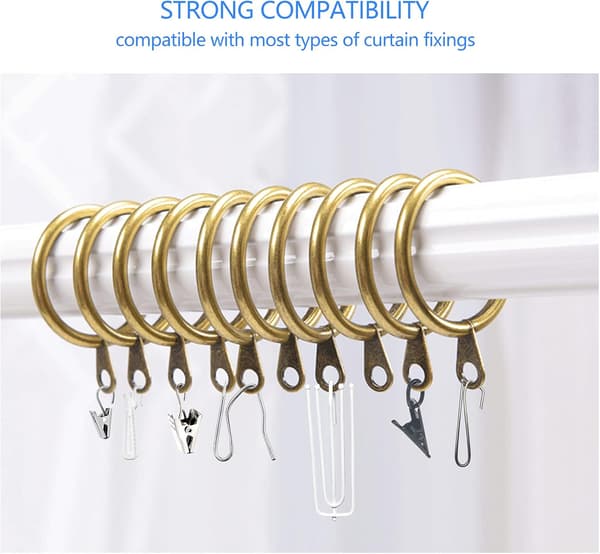 50-pack Metallgardinringar - 38 mm Innerdiameter Stora Gardinstångsringar med Glidande Öljetter (Mässing)