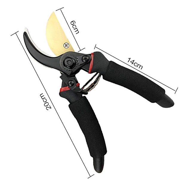 Hagesaks med rett blad i stål og titan, blomstersaks med bypass-kutt for tørt tre. Ergonomiske håndtak