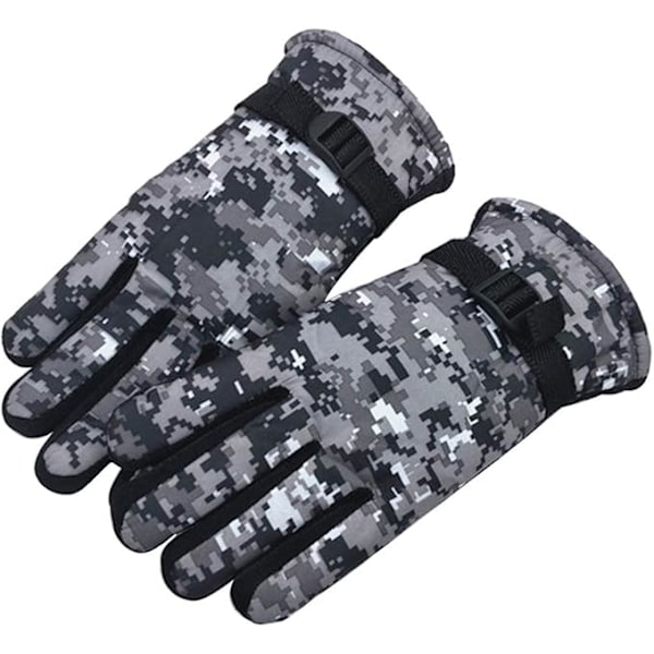 Børns kolde vejr vandtætte camo print vinterhandsker udendørs varme skihandsker luffer, grå