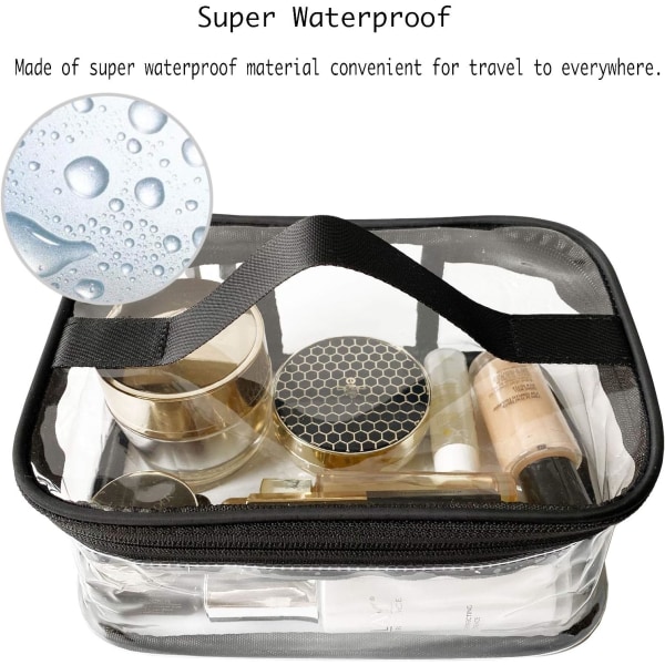 Toalettväska Makeup Kosmetisk genomskinlig väska Bärbar Vattentät Transparent Resor Stor förvaring- Svart Black