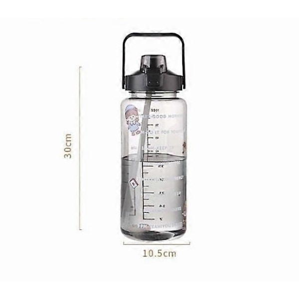 2 liters motivationsflaska med schema & tidsmarkering - Svart