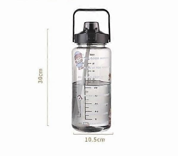 2 liters motivationsflaske med tidsplan og tidsmarkering - Sort