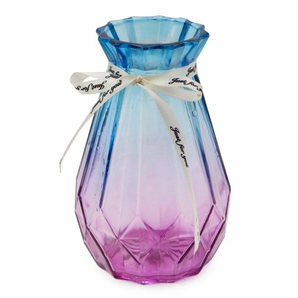 Glasvase Gradient Flerfarvet vase Geometrisk facetteret farverig glasvase til hjemmet, kontoret eller bryllup (blå lilla) Blue Purple