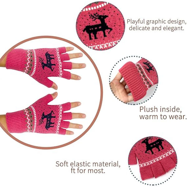 Unisex Vinterhalvfingerhandskar Varma Vinter Fingerlösa Pekskärmhandskar Stretchig Stickad Skrivhandskar, Röd
