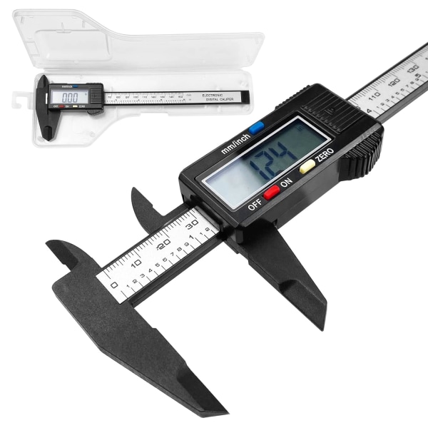 Vernier Caliper, 150mm Vernier Caliper, Digital Carbon Fiber Micrometer Tool for External, Internal, Depth and Pitch Measurements