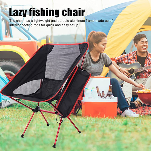Bærbar sammenklappelig campingstol, kompakt sammenklappelig rygsækstol Strandstol med bæretaske til udendørs vandring Fiskepicnic (rød) Red