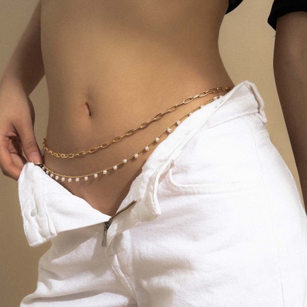 Boho Layered Pearl Belly Chain Guld Perler Mave Talje Kæder Kvast Bælte Body Chain smykker til kvinder og piger