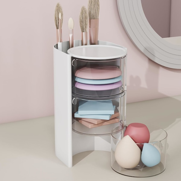 Snygg Makeup Svamp och Borste Organiseringsväska Klar Robust Skönhetsverktyg 2 i 1 Behållare för Resa Hemanvändning, Vit