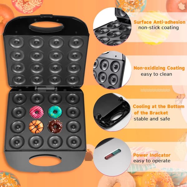 Mini Donut Maker - Donut Maker Maskine til Hjemmet - 16 Små Donut Maker, Elektrisk Non-Stick Overflade Gør til Børns Donut Maker, Laver Donuts (Sort)