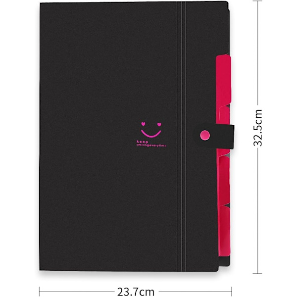 Expanderbar mapp, A4-brevpappersfickor Dragspelsdokumentväska Organizer Plånböcker Filer Mappar med spännesstängning, 5 fickor (svart) Black