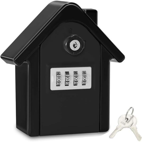 Avainlukkokotelo, erittäin suuri avainlokero, iso avainkotelo, seinään kiinnitettävä avainlokero, jossa on 4-numeroinen yhdistelmälukko ja hätäavain (musta) Black
