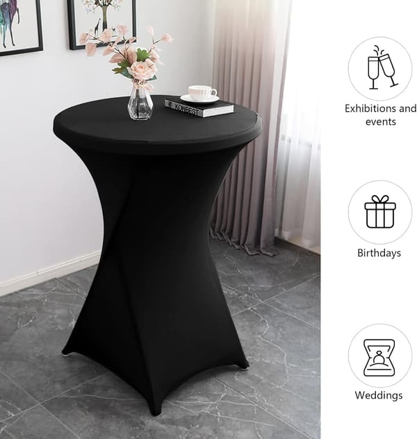Stretchbordsduk, 2-delad tvättbar polyester bordsduk rund matbordsskydd cocktailbordsskydd 80x110cm(svart) Black