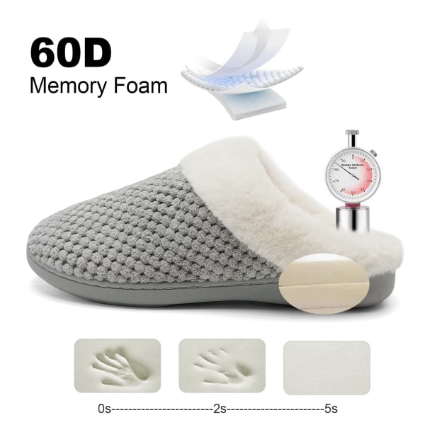 Dame hjemmesko Memory Foam hjemmesko til kvinder Komfortabel Varm Hyggelig Skridsikker Indendørs Udendørs Hjemmesko 44/45 Gray 44-45