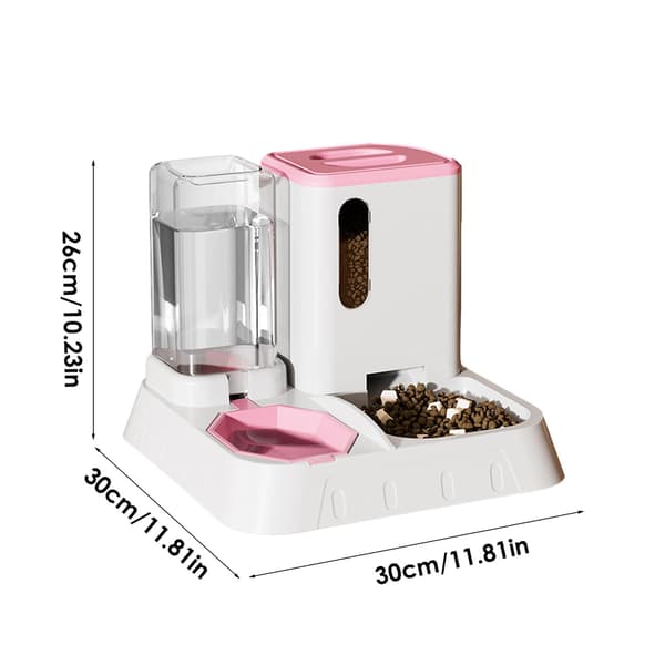 Automatiske kattefoderautomater, Automatiske kattefoderautomater, Transparent automatisk mad- og vanddispenser, Foderartikler med stor kapacitet og skridsikker bund (Pink)