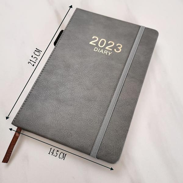 Akademisk Dagbog, Daglig Dagbog 2023 fra Jan 2023 til Dec 2023, Daglig Planlægger med Månedlige Faner, Åben Sløjfe, 21,3×15 cm, 400 Sider (Grå) Gray