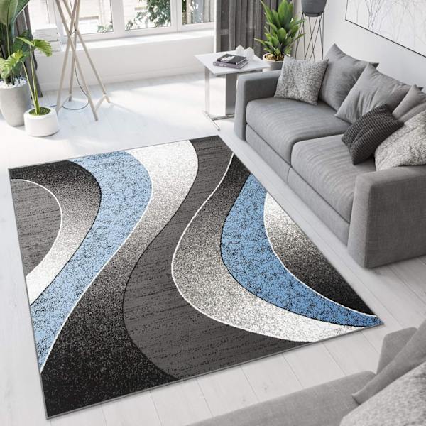 Mattan Vardagsrum Sovrum Modern Kort Lugg  Vågor Hållbar Matta Storlek - 80 x 120 cm (Mörk Grå Blå) sky blue