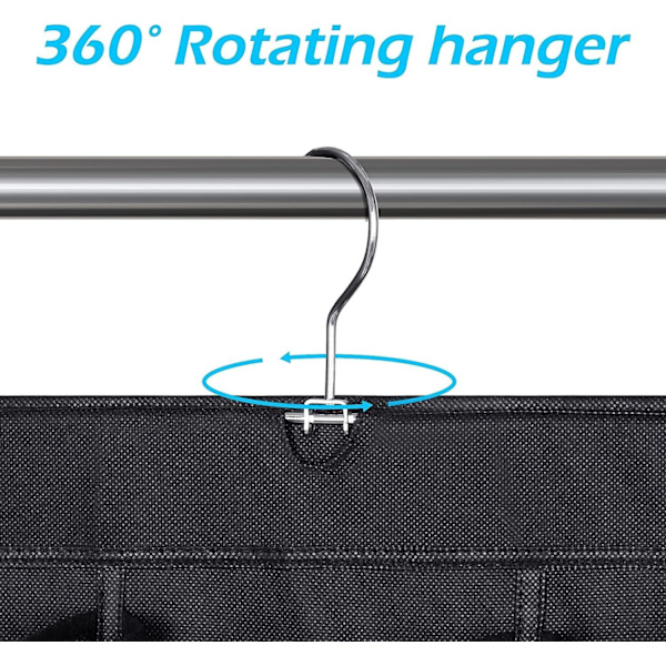 30 store lommer sko hængende opbevaring arrangør til garderobe skinne rack dobbeltsidet med roterende bøjle mesh sko arrangør, sort Black