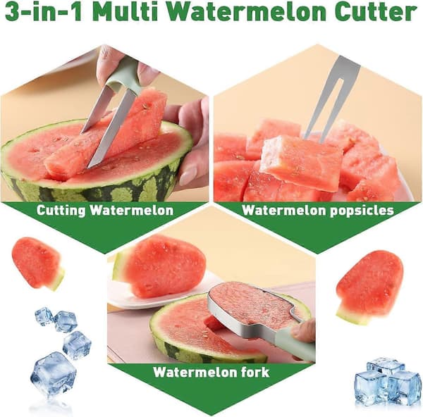 Vannmelonskærer - 3-i-1 Gaffelkutter & Isproduksjon, Multi Melon Kutter