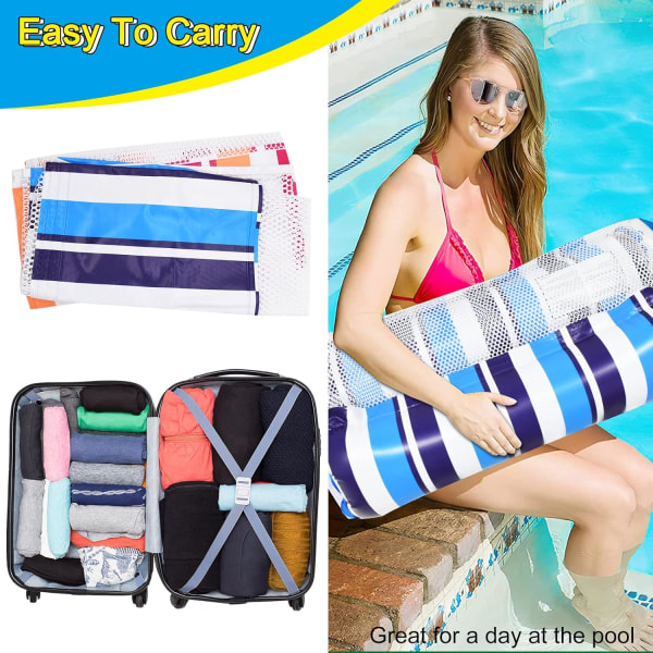 Pakke oppblåsbar svømmebasseng madrass, svømmebasseng leker for voksne, 4 i 1 med tilbehør, vann hengekøye (blå og oransje)