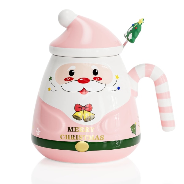 Julekaffekrus med lokk og rørepinne, Festival Søte Julekrus Nydelige keramiske tekopper til foreldre, kjære og venner Pink