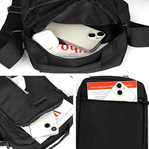 Skuldertasker til mænd, Crossbody-tasker Små kurertasker til mænd, Herretasker Business-tasker Casual-tasker Rejsetelefon-tasker til arbejde Vandreture（Sort） Black