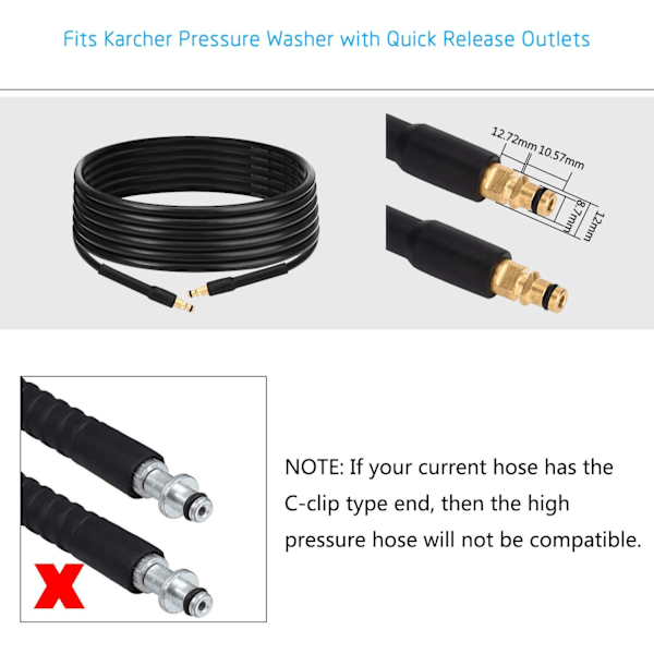 15M högtrycksslang för Karcher K2 K3 K4 K5 K6 K7, snabbkopplingsplugg 15m