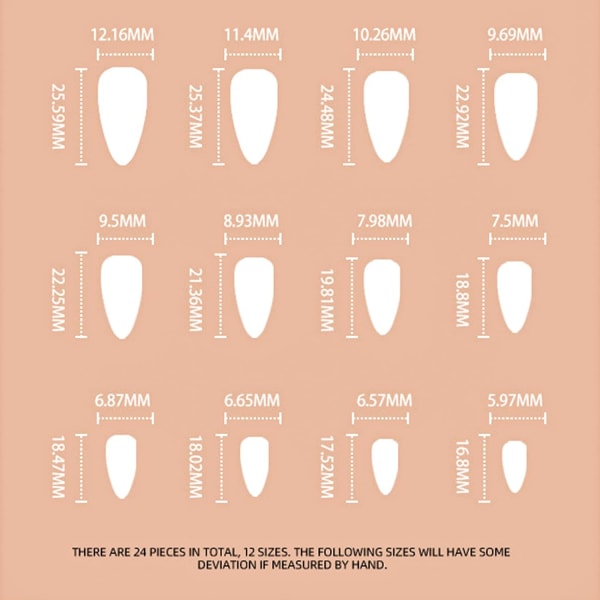 24 stk. Korte ovale falske negle Franske sorte hvide kanttryk på negle Aftagelige påklæbende negle Fulddækning Akryl falske negle Kvinder Piger