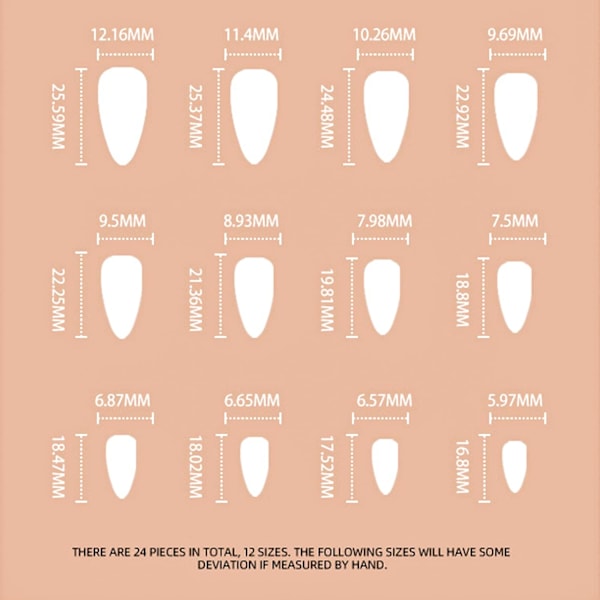 24kpl Pitkät Mandelin Muotoiset Tekokynnet, Nude Pink Ombre Liimattavat Kynnet Paina Kynnet Helmiä Koruja Dekori Vääriä Kynsiä
