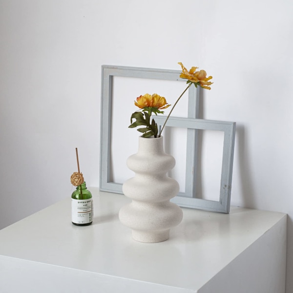 Vas för Pampasgräs Vit, Modern Dekorativ Vas i Keramik för Torkade Blommor, Donut Spiral Blomvas Rund Vas med Hål A