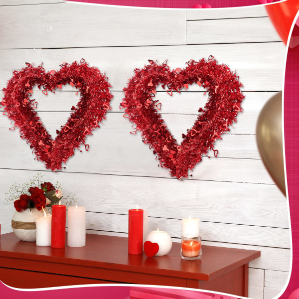 30 cm Ystävänpäivän seppeleet etuoven sisustukseen Punainen hopealanka sydämenmuotoiset seppeleet kalvolla Heart Love Garland seinäkyltti (2 kpl)