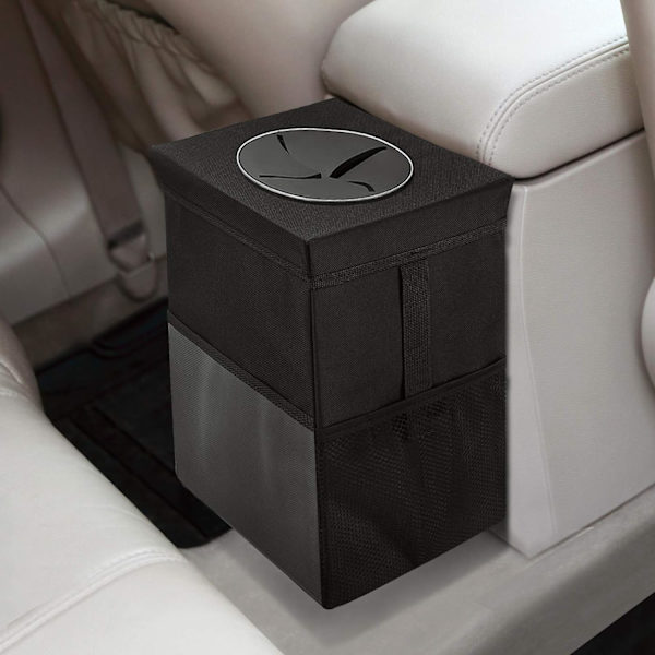 Auton roskakori kannella - Auton roskapussi ripustettava säilytystaskuilla kokoontaitettava ja kannettava auton roskakori, vuototiivis auton järjestäjä, 30*20*20cm 30*20*20cm