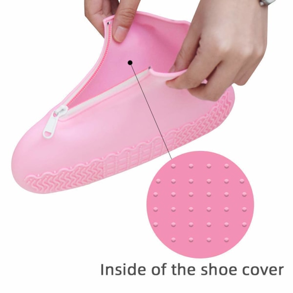 Vedenpitävät kengänsuojat, silikoninen uudelleenkäytettävä cover Liukumaton kestävä vetoketju Elastinen cover miehille, naisille (39-42) Pink L