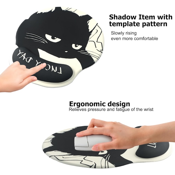 Musematte med håndleddsstøtte Ergonomisk musematte Katteformet minneskum Musematte Komfort med gaming musematte for datamaskin og bærbar PC