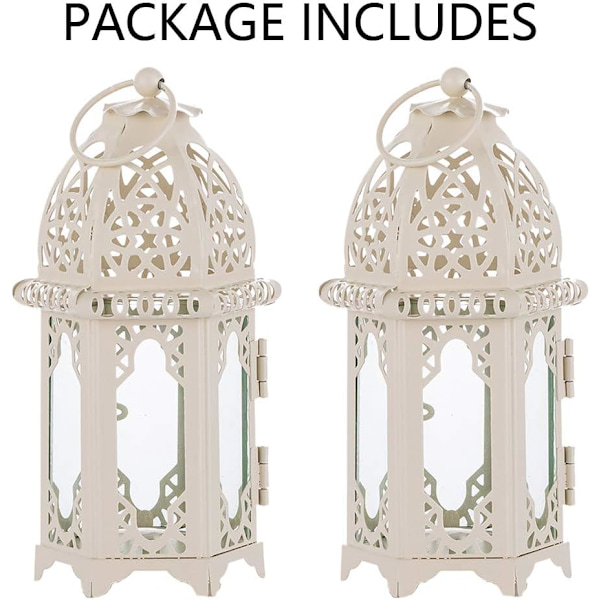 2 stk. Lyslykt - Liten, Hvit White 2pc