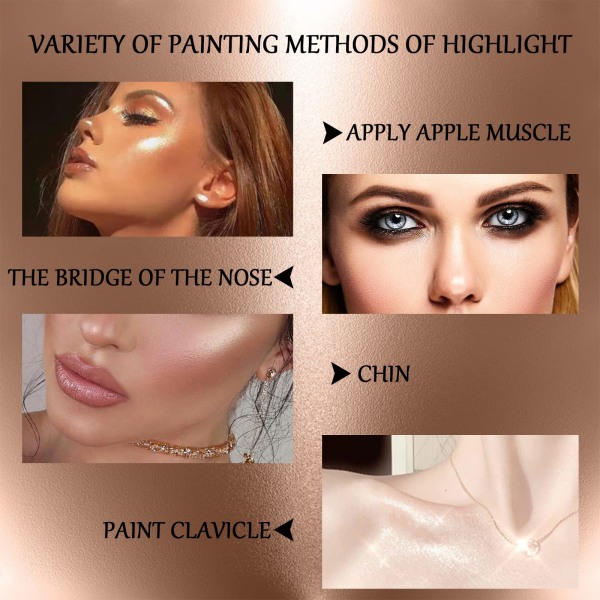 Powder Highlighter Makeup, Høypigmentert Powder Highlighter, Bronzer og Highlighter Palett, Highlighting Powder for en strålende finish (hvit) White