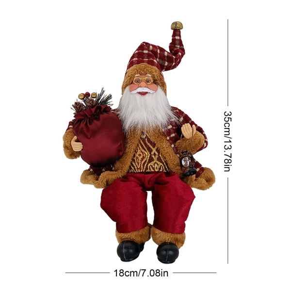 Jultomtefigur Realistiska traditionella figurer Kreativ sittande juldocka Juldekoration med fotogenlampa och presentpåse 35*18cm