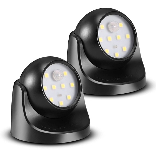 LED-spotlight med bevægelsessensor, 2 trådløse LED-floodlight-enheder, 150 lumen, aftagelig kugle, 360 graders rotation og vipning