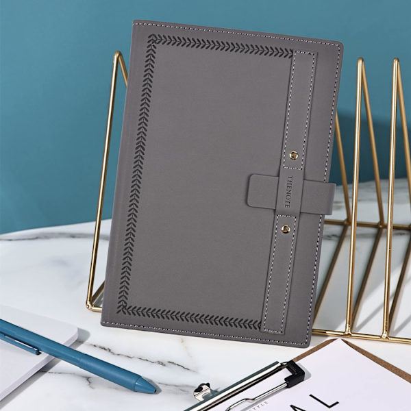 A5 Ruled Notebook, Kreativa insats spänne anteckningsböcker, Tjockt linjerat papper Kompositionsbok 320 sidor för kontor skola hem, 14,5 x 21 cm (grå) Gray