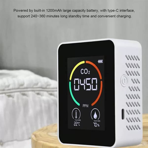 CO2-måler Multifunktionel termohygrometer Hjem Digital luftdetektor Intelligent luftkvalitetsmonitor, hvid