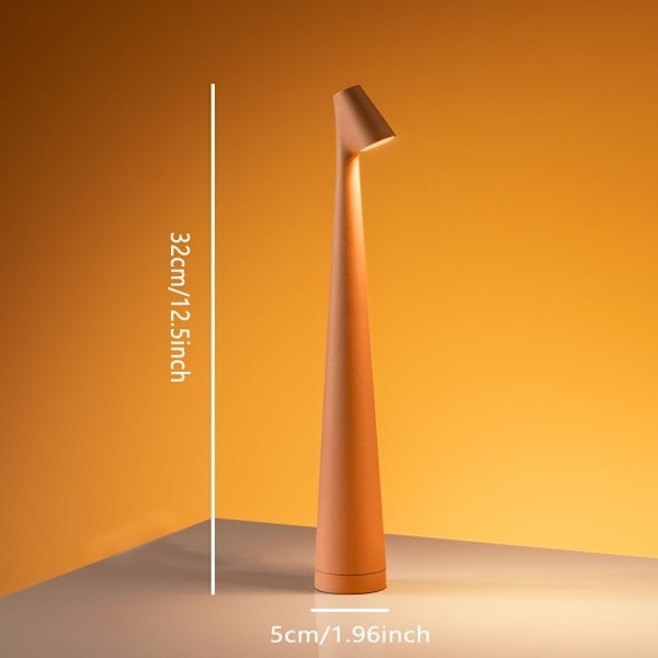 Bærbar LED Bordlampe med Berøringsføler, 3-Niveau Lysstyrke Metal Skrivebordslampe, 3 Farve Berøringsstyret Genopladelig Lampe, Natlampe, orange
