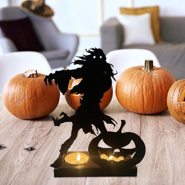 Halloween-kandelaber, spøgelseslysholdere - dekorative lysestager med græskar, lanterne, kraniedesign til Halloween hjemmespa-festdekoration