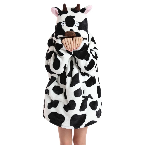 Oversized hættetrøje til børn, Bærbart Sherpa-tæppe Fluffy Giant Komfortabel hættetrøje til børn dairy cow